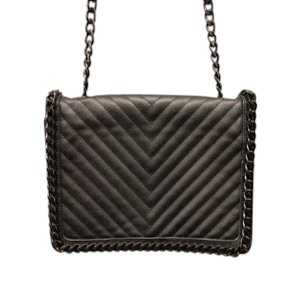 Aldo Greenwald Crossbody Bag Chevron Quilted Shoulder Chain Strap Women's Black